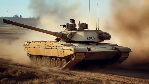 Military Tank in Desert Landscape