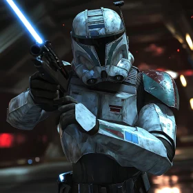 Futuristic Soldier Aiming Weapon