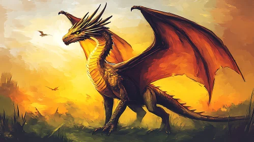 Dragon with Golden Scales Illustration