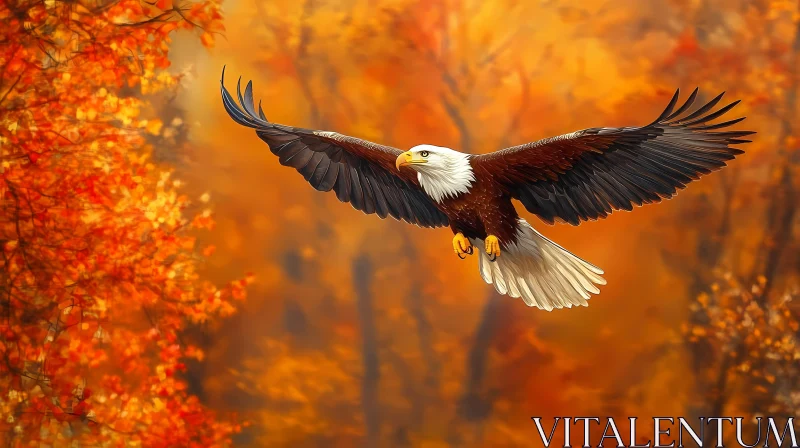 AI ART Eagle Soaring Amidst Autumn Leaves