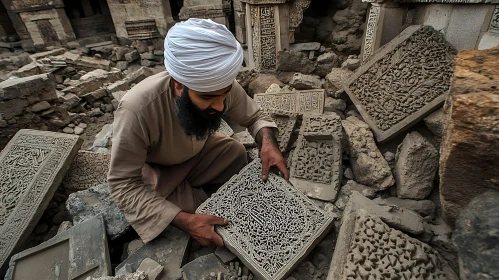 Man Preserving Ancient Stone Carvings