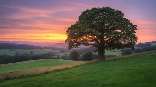 Picturesque Sunset Over Rolling Green Hills