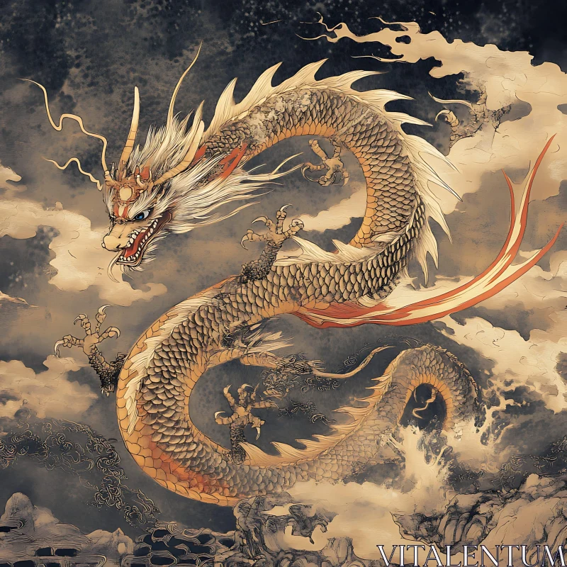 AI ART Serpentine Dragon in a Sea of Clouds