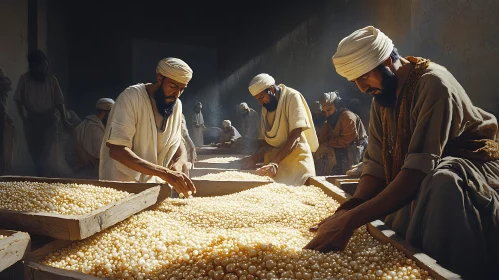 Vintage Pearl Sorting Scene