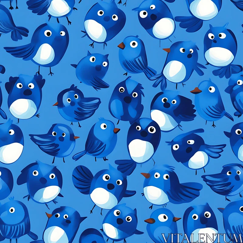 Whimsical Blue Birds Design AI Image