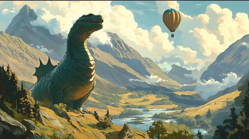 Serene Landscape with Dragon and Balloon