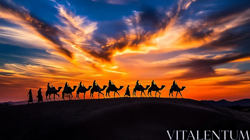 AI ART Camels at Sunset