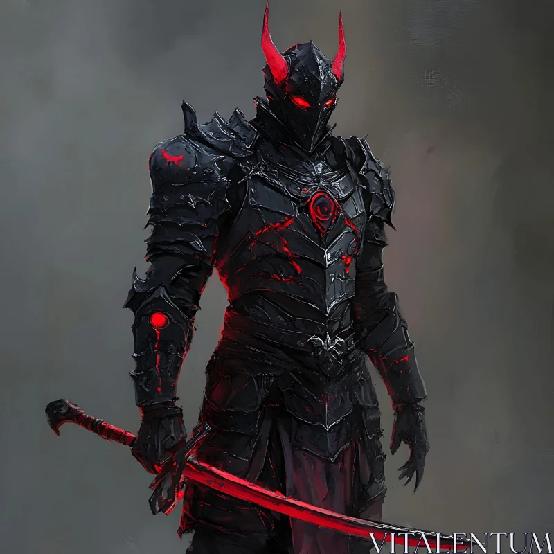 AI ART Warrior in Black Armor with Red Sword