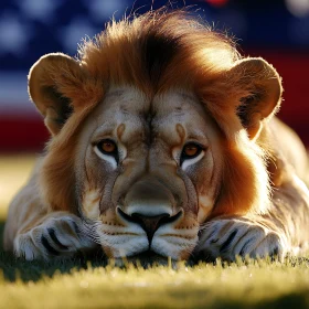 Resting Lion on Grass