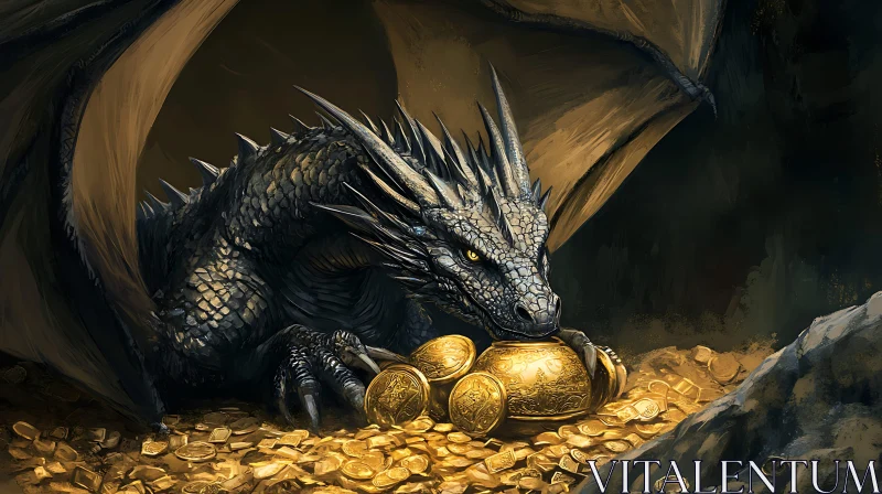 AI ART Mythical Dragon on Golden Coins