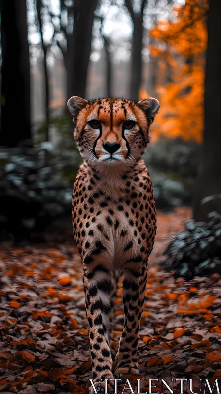 Cheetah in Autumn Woodland AI Image