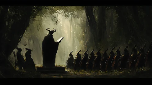 Horned Figure Conducting Forest Orchestra