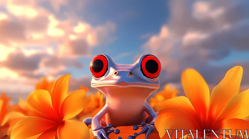 Colorful Frog in Flower Field AI Image