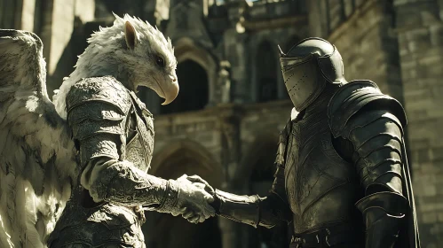Armored Gryphon Meeting Knight Illustration