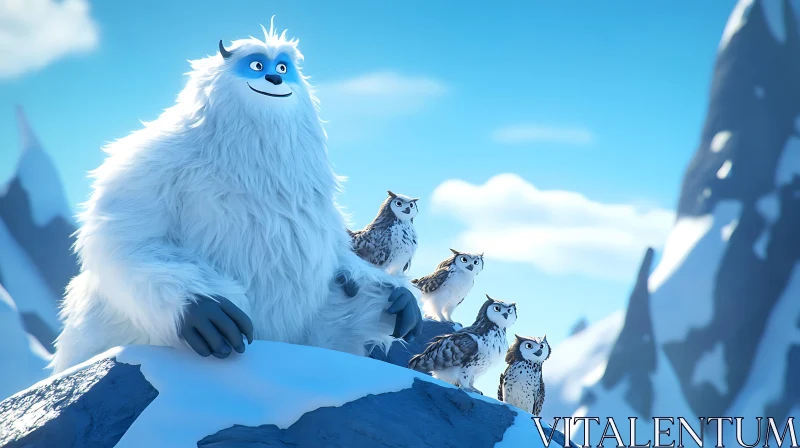 AI ART Mountain Friends: Yeti and Owls