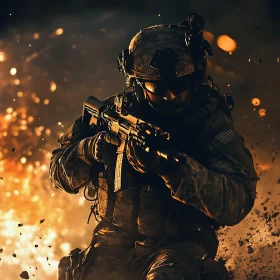 Combat Soldier Amidst Fire