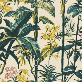Lush Tropical Greenery and Vibrant Yellow Blooms