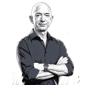 Illustrated Portrait of Jeff Bezos in Monochrome