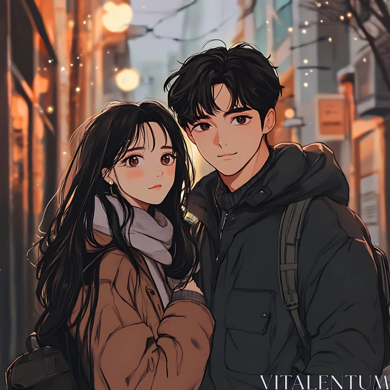 Charming Anime Couple City Scene AI Image