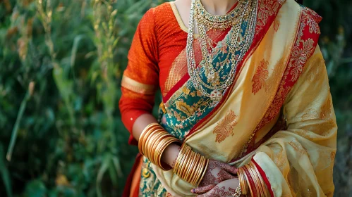 Woman in Traditional Saree and Gold