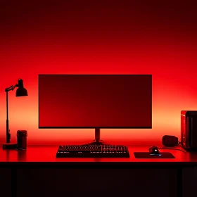 Sleek Computer Setup with Red Background