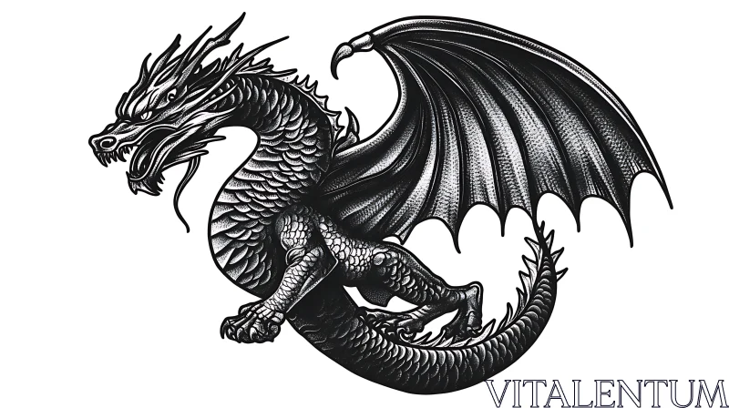 AI ART Monochrome Dragon with Scaled Body