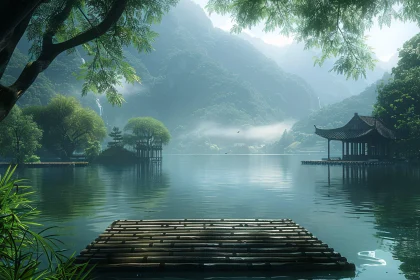 Tranquil Mountain Lake Scenic View