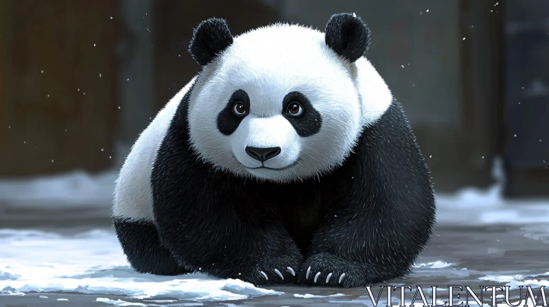 Tranquil Panda on Snow AI Image