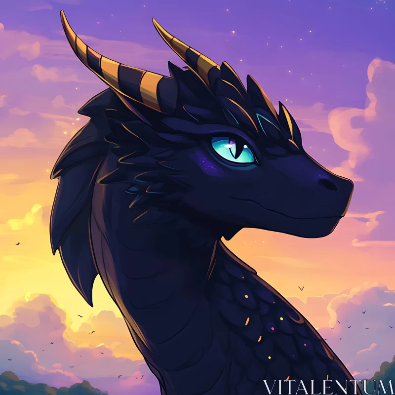 AI ART Dragon Portrait Against Twilight Sky