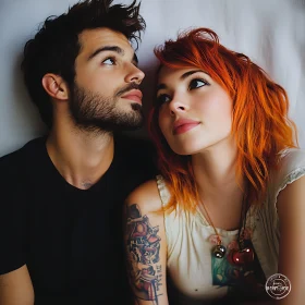 Romantic Couple Portrait with Tattooed Woman