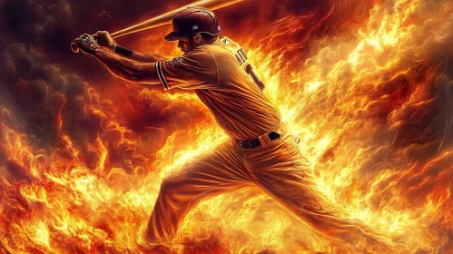 Fiery Baseball Swing - Dynamic Athlete in Action