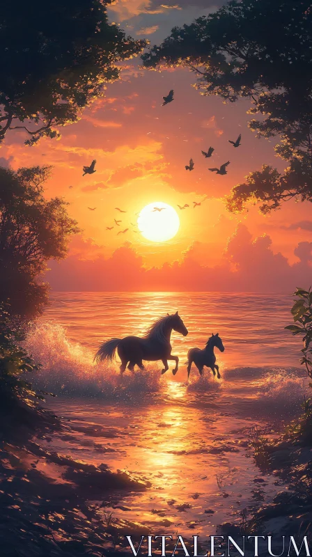 Majestic Equines at Dusk AI Image