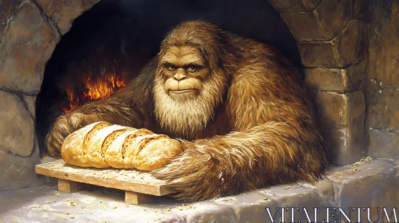 AI ART Sasquatch's Baked Bread in the Oven