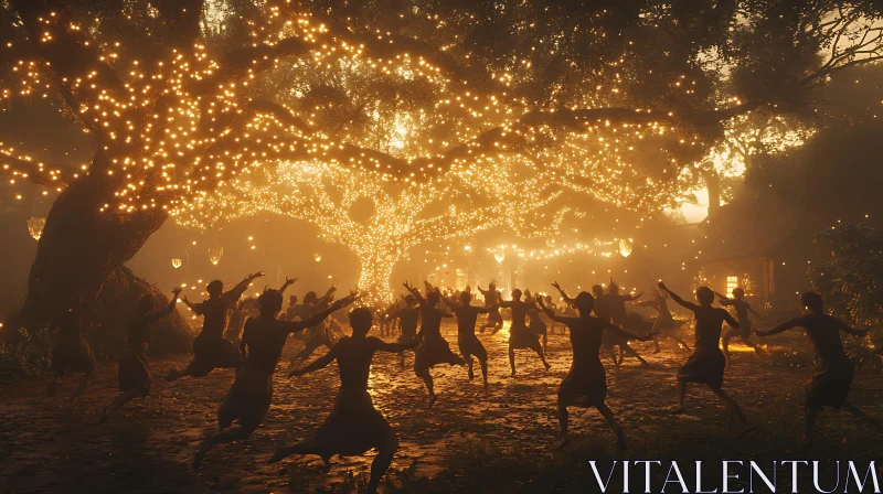 AI ART A Group Dancing Under Illuminated Tree