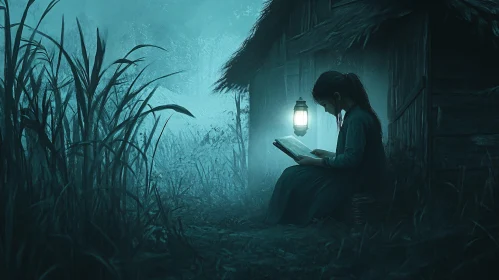 Night Reader in the Misty Woods