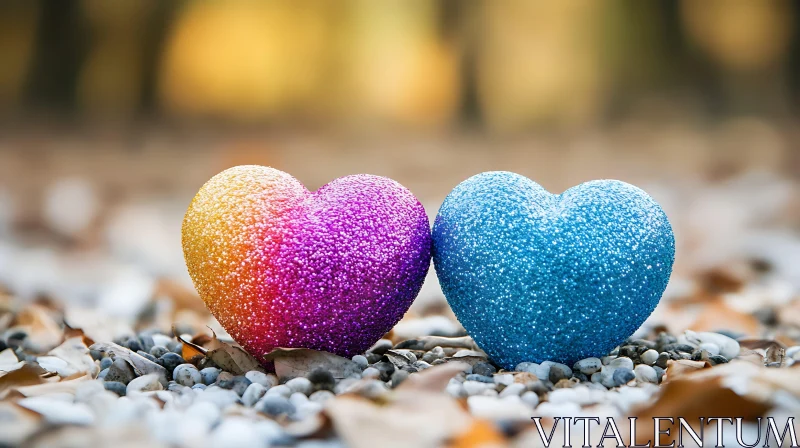 Glitter Hearts on Pebbles: A Love Story AI Image