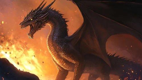 Dragon Amidst Flames Digital Rendering