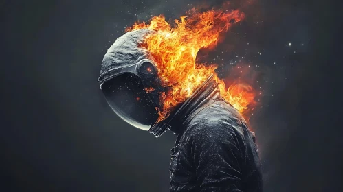 Flaming Astronaut in Darkness