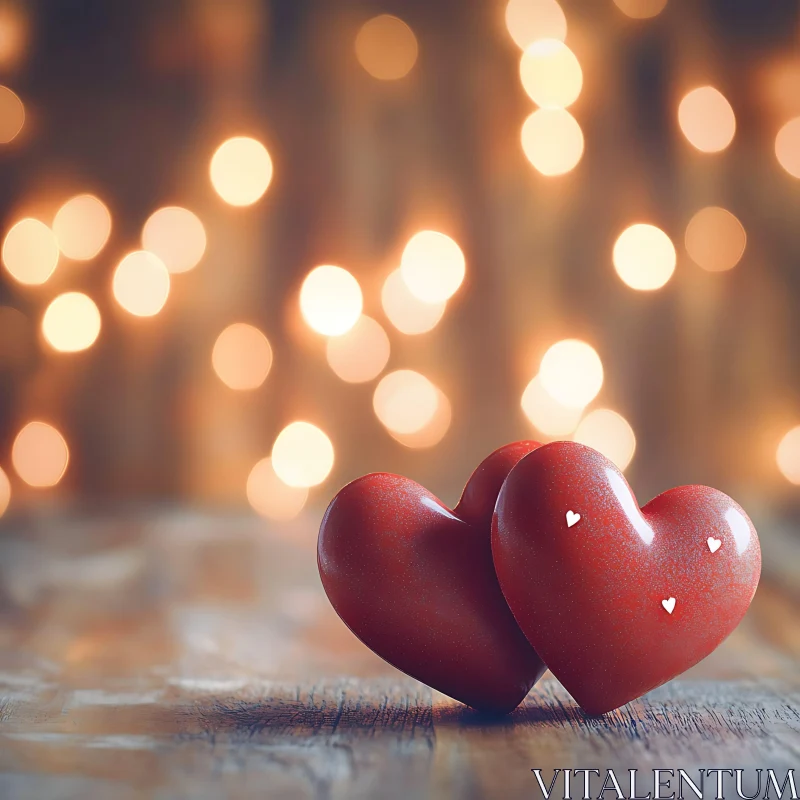 Hearts on Wood with Bokeh Lights AI Image