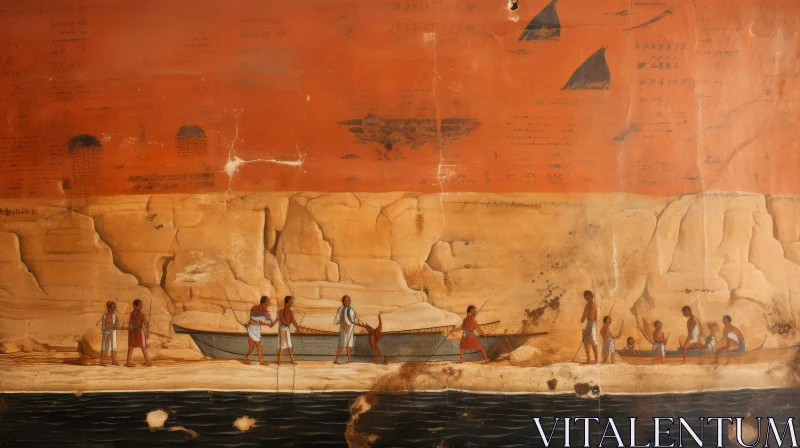 AI ART Ancient Egyptian Boat Painting on Lake | Historical Documentation