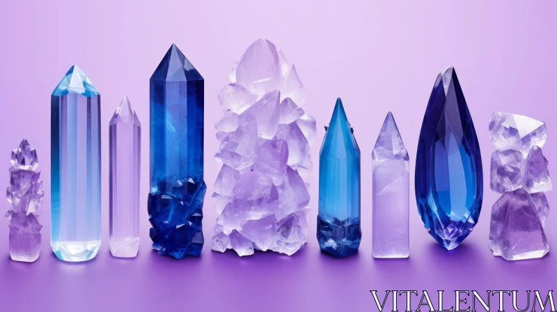 Blue and Purple Crystal Stones on Vibrant Purple Background - A Captivating Abstract Composition AI Image