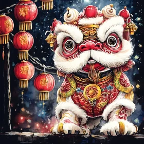 Chinese New Year Lion Dance Illustration