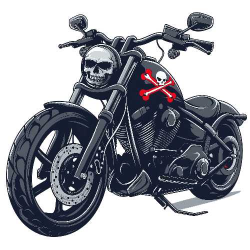 POD Design Cartoon Motorcycle with Skull and Crossbones