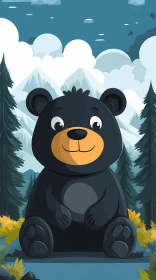 Cute Bear in Forest Illustration