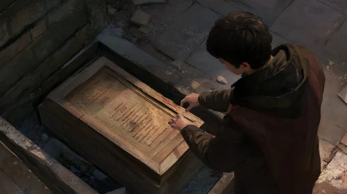 Boy Reading Old Book