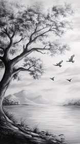 Tranquil Black and White Landscape Art