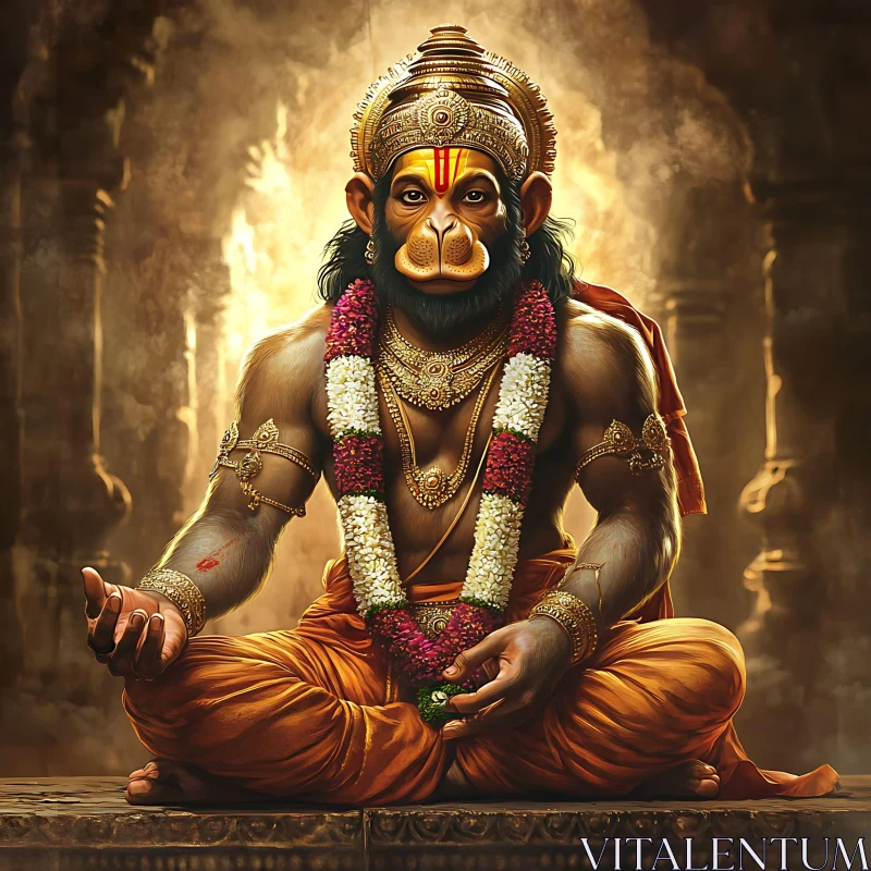 Hanuman in Lotus Position AI Image