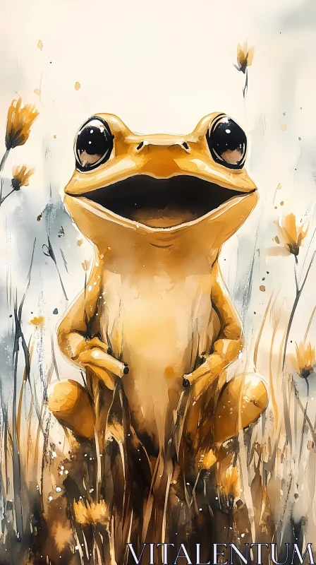 Enchanting Frog Amidst Floral Field AI Image