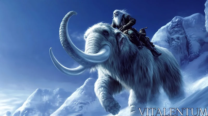 AI ART Woolly Mammoth Ride in Snowy Mountains