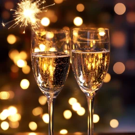 Festive Champagne Glasses with Bokeh Lights